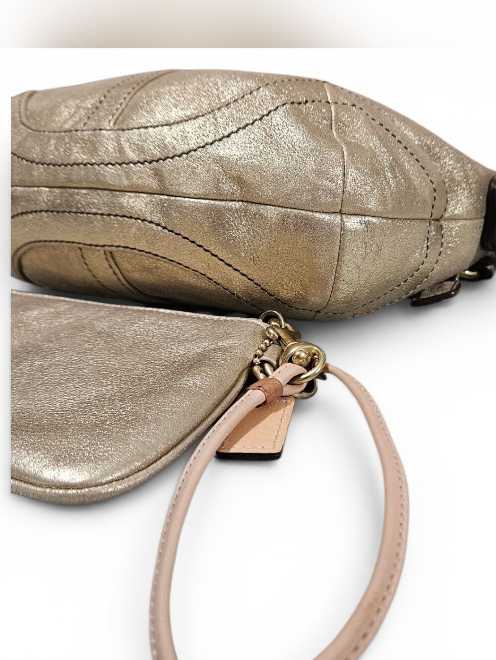 Coach SOHO 2004 Limited Edition Metallic Gold Goat Suede Bag w/Matching Wristlet - Picture 14 of 15